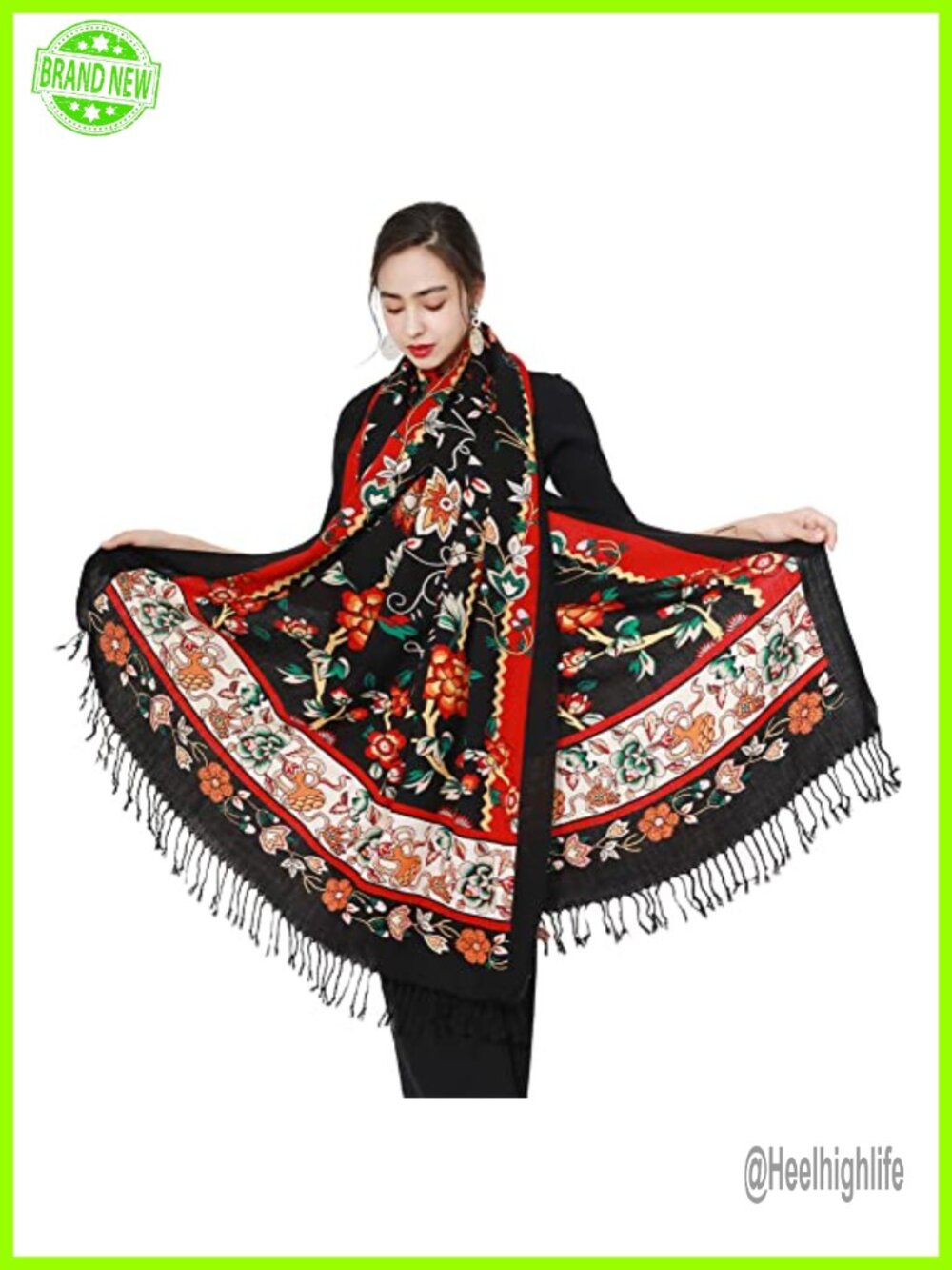 100% Merino Wool Oversized Pashmina Shawl Wrap with Tassels